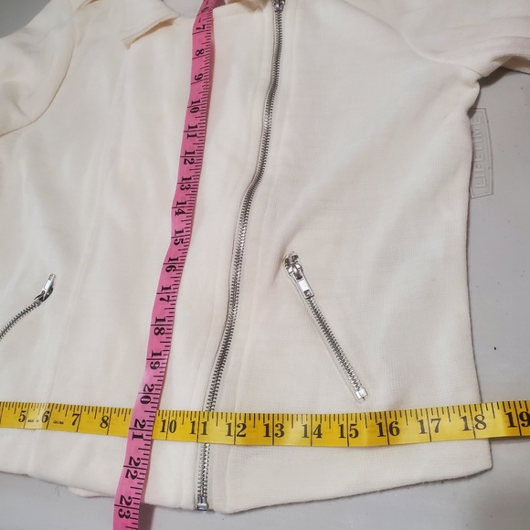H&M Moto Knit Jacket Womens Size L Cropped Tab Shoulder Zipper Sleeve Diag Zip - Picture 11 of 15